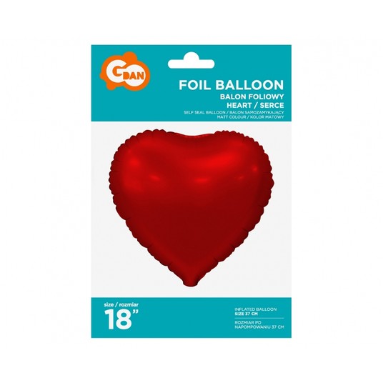 BALON FOLIOWY SERCE MATOWE CZERWONE 18" AA -zdjęcie numer 1