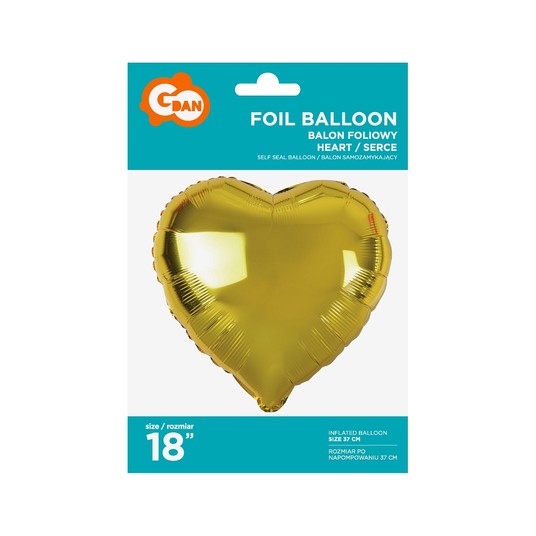 BALON FOLIOWY SERCE ZŁOTE 18" AA -zdjęcie numer 1