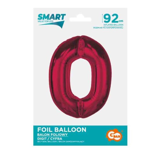 BALON FOLIOWY SMART CYFRA 0 CZERWONA 92CM -zdjęcie numer 1