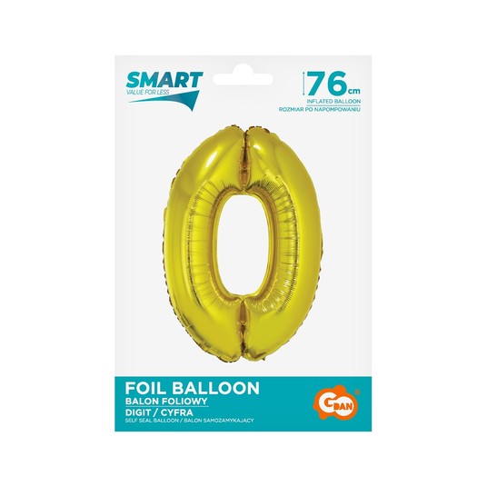 BALON FOLIOWY SMART CYFRA 0 ZŁOTA 76CM -zdjęcie numer 1