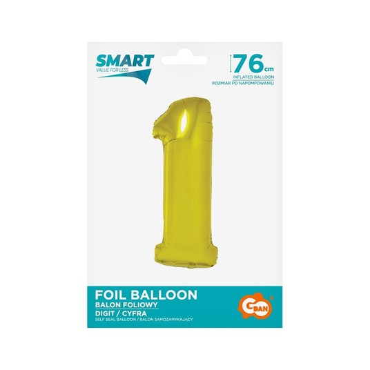 BALON FOLIOWY SMART CYFRA 1 ZŁOTA 76CM -zdjęcie numer 1