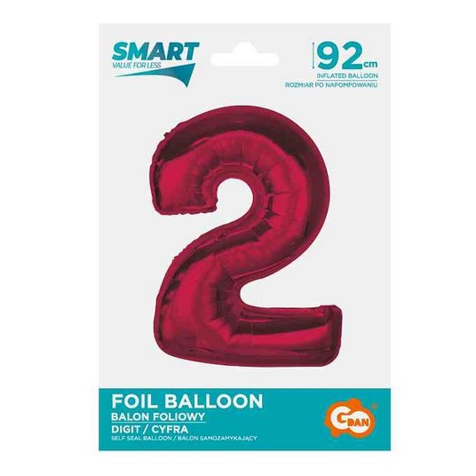 BALON FOLIOWY SMART CYFRA 2 CZERWONA 92CM -zdjęcie numer 1