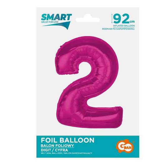 BALON FOLIOWY SMART CYFRA 2 RÓŻOWA 92CM -zdjęcie numer 1