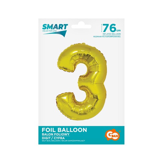 BALON FOLIOWY SMART CYFRA 3 ZŁOTA 76CM -zdjęcie numer 1