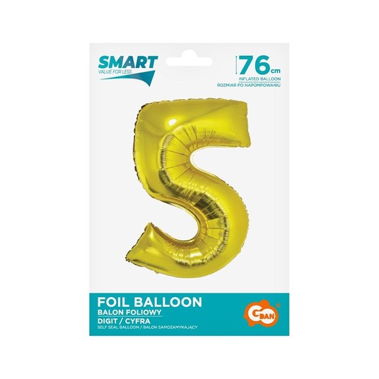 BALON FOLIOWY SMART CYFRA 5 ZŁOTA 76CM -zdjęcie numer 1