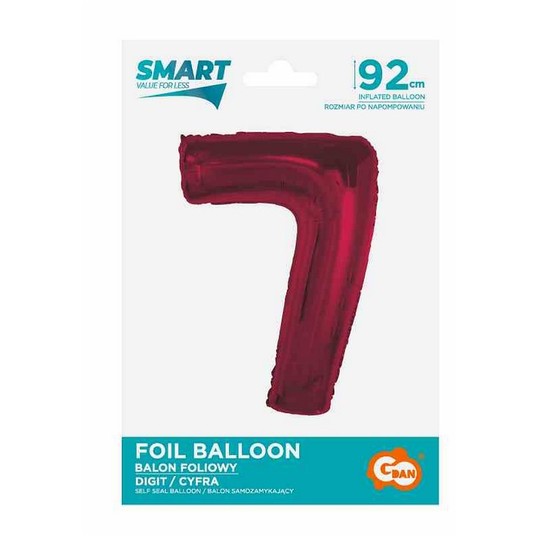 BALON FOLIOWY SMART CYFRA 7 CZERWONA 92CM -zdjęcie numer 1