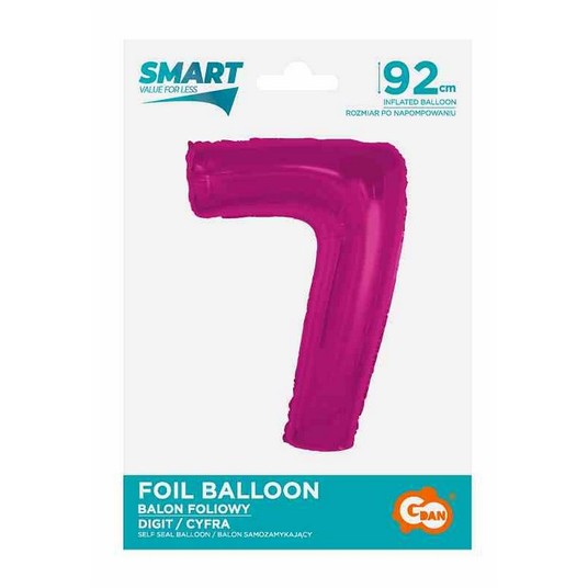 BALON FOLIOWY SMART CYFRA 7 RÓŻOWA 92CM -zdjęcie numer 1