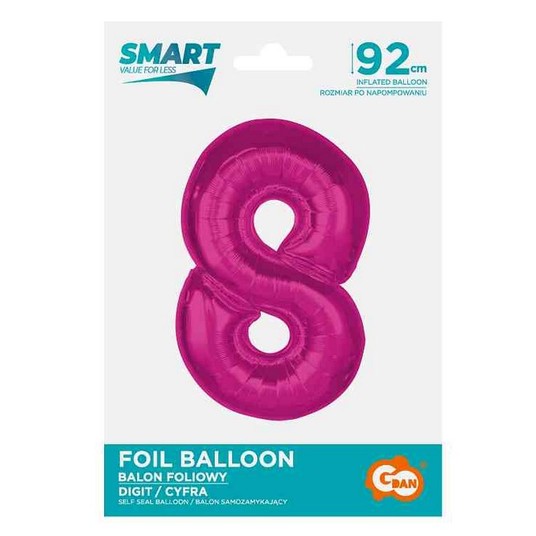 BALON FOLIOWY SMART CYFRA 8 RÓŻOWA 92CM -zdjęcie numer 1