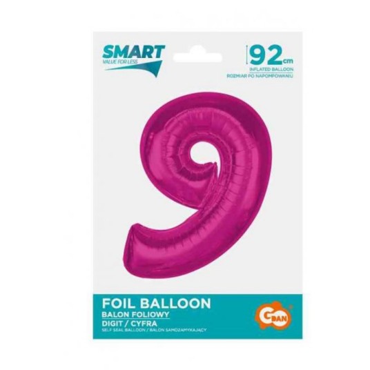 BALON FOLIOWY SMART CYFRA 9 RÓŻOWA 92CM -zdjęcie numer 1