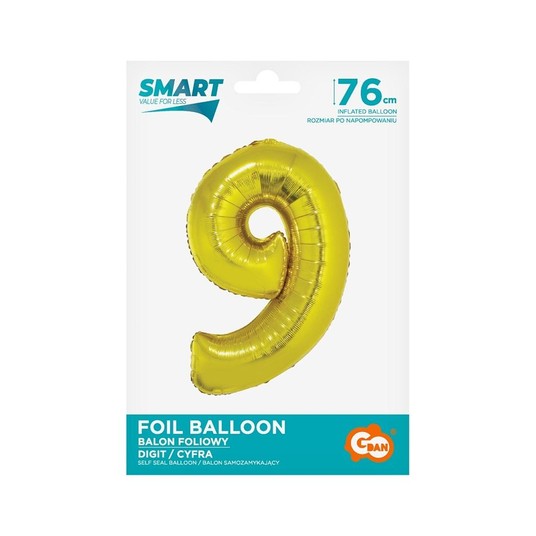 BALON FOLIOWY SMART CYFRA 9 ZŁOTA 76CM -zdjęcie numer 1
