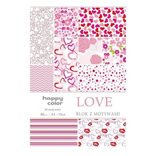 BLOK Z MOTYWAMI LOVE 80G/M2 A4 15 ARK HAPPY 4299 -zdjęcie numer 1