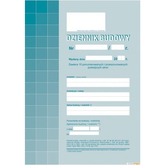 DZIENNIK BUDOWY 603-1Z (40 STRON) -zdjęcie numer 1