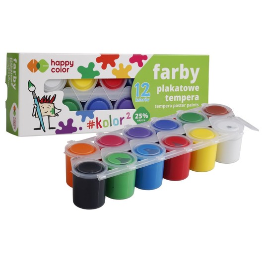 Farba plakatowa tempera, 12 kol x 25ml, Happy colo -zdjęcie numer 1