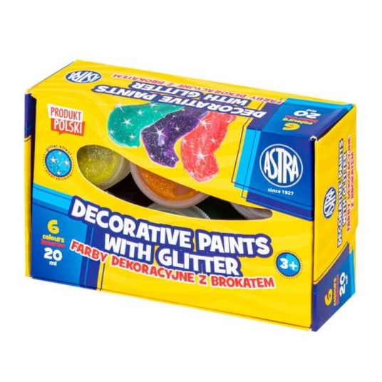 Farby dekoracyjne Astra z brokatem 6 kolx20ml 7216 -zdjęcie numer 1