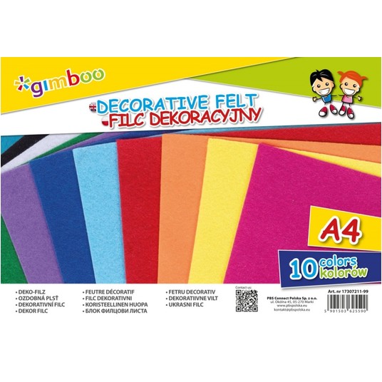 FILC DEKORACYJNY, A4, W FOLII, 10 KOLORÓW, GIMBOO -zdjęcie numer 1