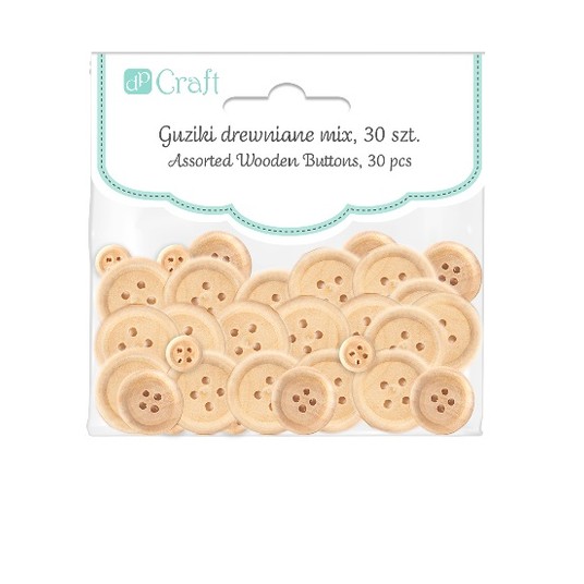 GUZIKI DREWNIANE MIX, 30 SZT. - NATURALNE 2627 A'6 -zdjęcie numer 1