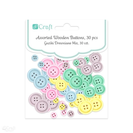 GUZIKI DREWNIANE MIX, 30 SZT. - PASTELOWE 7400 A'6 -zdjęcie numer 1