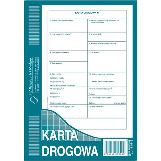 KARTA DROGOWA NUMEROWANA A5 815-3-N -zdjęcie numer 1