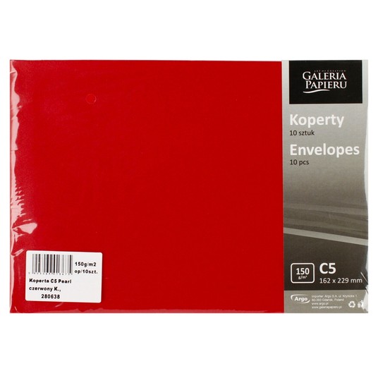 KOPERTA C5 PEARL CZERWONY K. 150G/M2 (10) 3675 -zdjęcie numer 1