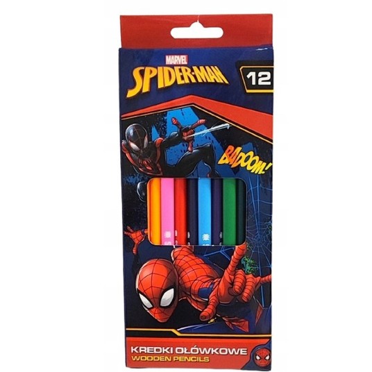 KREDKI OŁÓWKOWE 12KOL 18CM SPIDERMAN 9929 -zdjęcie numer 1