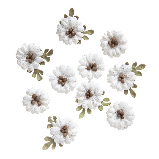 KWIATY PAPIEROWE SHABBY CHIC, 2 CM, 10 SZT. BIAŁE -zdjęcie numer 1