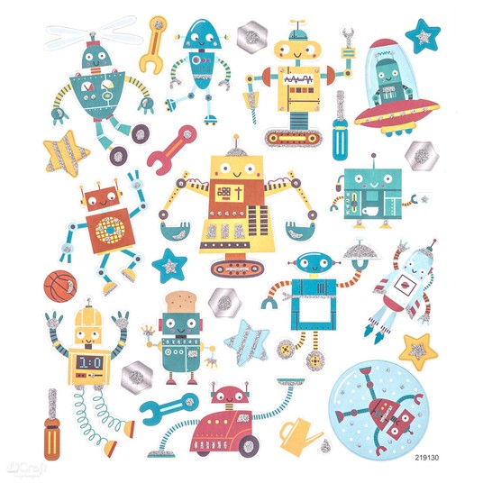 NAKLEJKI Z BROKATEM - ROBOTY 28 SZT. 0892 -zdjęcie numer 1