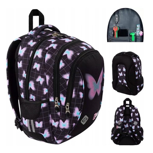 PLECAK 3-KOMOROWY STRIGHT BP-26 PASTEL BUTTERFLY -zdjęcie numer 1