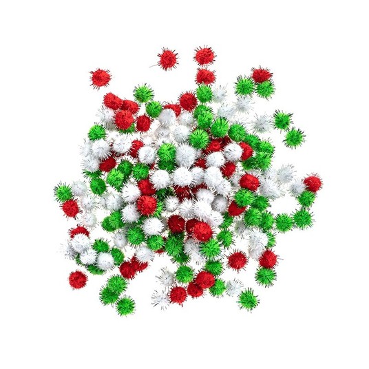POMPONY POLIESTROWE 1 CM BIAŁY, CZERWONY, ZIELONY -zdjęcie numer 1