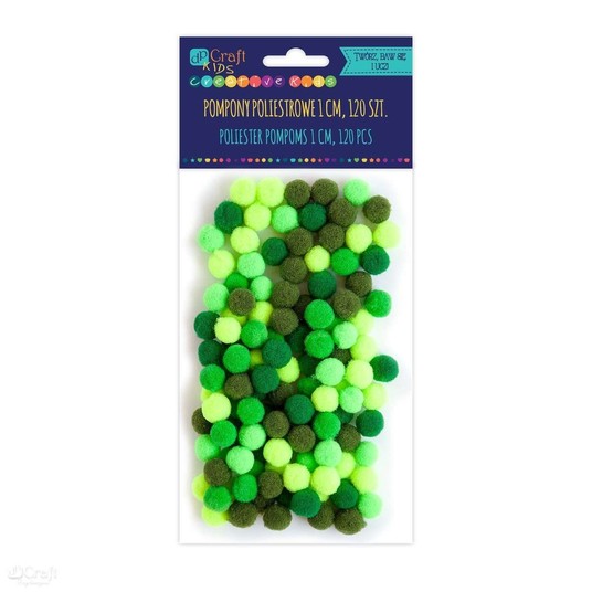 POMPONY POLIESTROWE 1 CM MIX ZIELONY, 120 SZT.2905 -zdjęcie numer 1