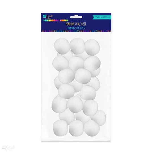 POMPONY POLIESTROWE 5 CM BIAŁE 30 SZT. 5282 -zdjęcie numer 1