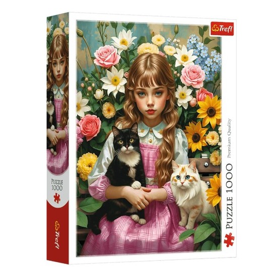 PUZZLE 1000 DZIEWCZYNKA Z KOTAMI 10976 -zdjęcie numer 1