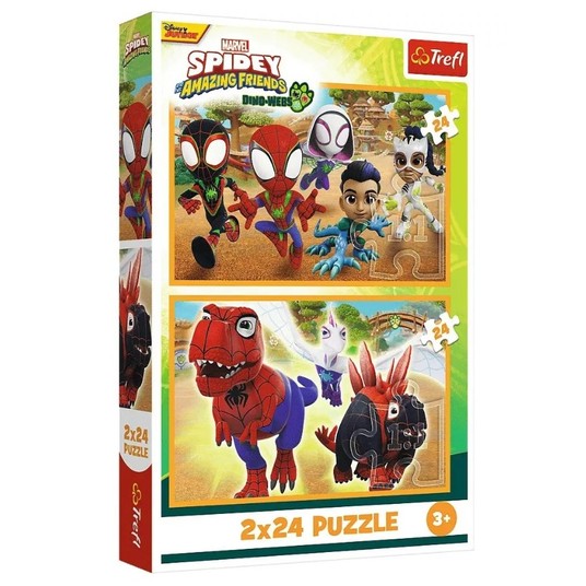 PUZZLE 2X24 SPIDEY I DINOZAURY 34432 -zdjęcie numer 1