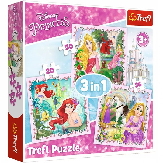 PUZZLE 3W1 ROSZPUNKA AURORA I ARIELKA 34842 -zdjęcie numer 1