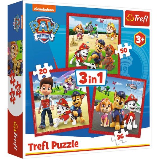 PUZZLE 3W1 WESOŁE PIESKI PSI PATROL 34867 -zdjęcie numer 1