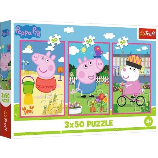 PUZZLE 3X50 SIŁA PRZYJAŹNI ŚWINKA PEPPA 34877 -zdjęcie numer 1
