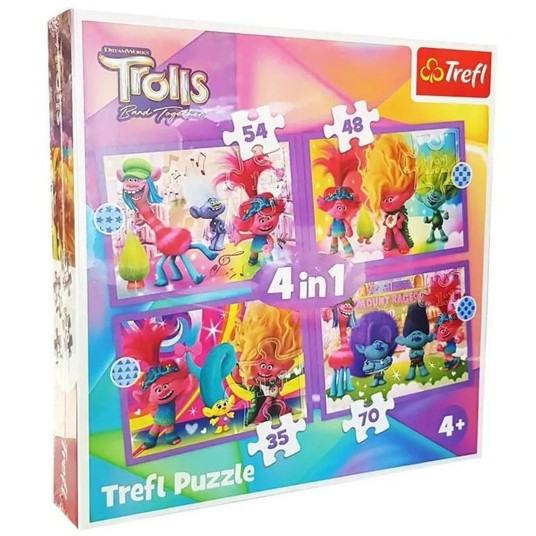 PUZZLE 4W1 PRZYGODY KOLOROWYCH TROLLI 54622 -zdjęcie numer 1