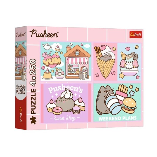 PUZZLE 4x250 POZNAJCIE PUSHEENA 13371 -zdjęcie numer 1