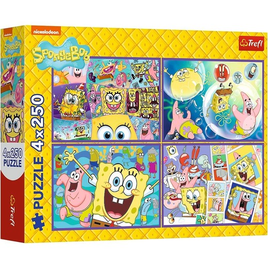 PUZZLE 4X250 SZALONY ŚWIAT SPONGE BOBA 13342 -zdjęcie numer 1