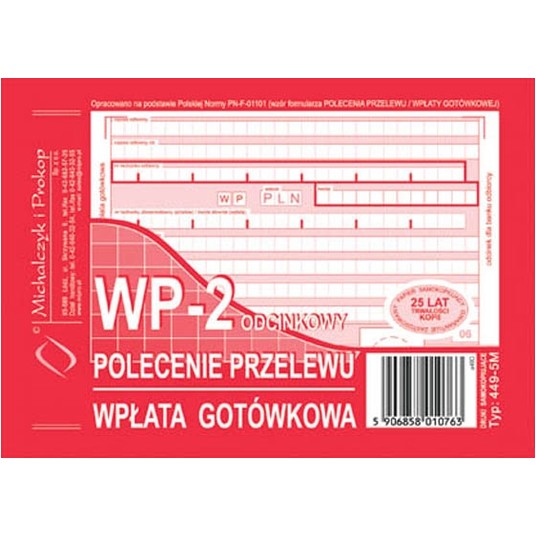 WP-2 ODCIN.POLECENIE PRZELEWU WPŁ. GOT. A6 449-5 -zdjęcie numer 1