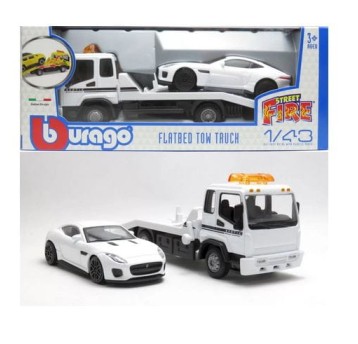 1:43 STREET FIRE FLATBED TOW TRUCK W JAGUAR F 3449