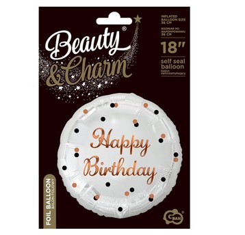 BALON FOLIOWY B&C HAPPY BIRTHDAY BIAŁY 18CALI
