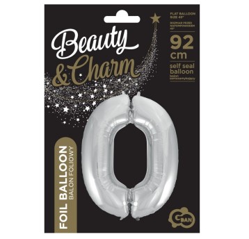 BALON FOLIOWY "CYFRA 0" SREBRNA 85CM