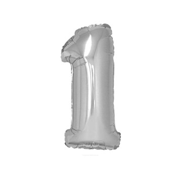 BALON FOLIOWY "CYFRA 1" SREBRNA 85CM