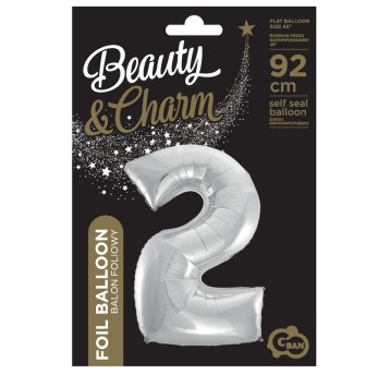 BALON FOLIOWY "CYFRA 2" SREBRNA 85CM