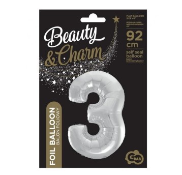 BALON FOLIOWY "CYFRA 3" SREBRNA 85CM