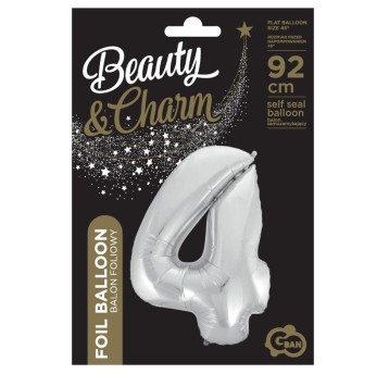 BALON FOLIOWY "CYFRA 4" SREBRNA 85CM