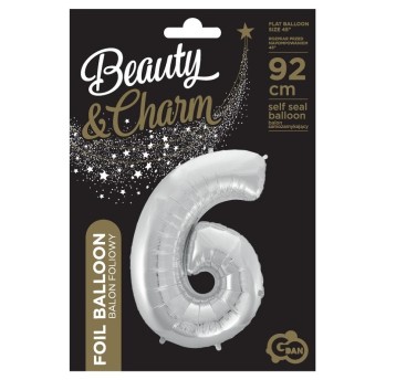 BALON FOLIOWY CYFRA 6 SREBRNA 92CM