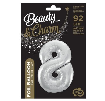 BALON FOLIOWY "CYFRA 8" SREBRNA 85CM