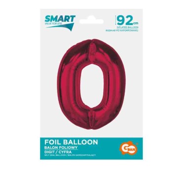BALON FOLIOWY SMART CYFRA 0 CZERWONA 92CM