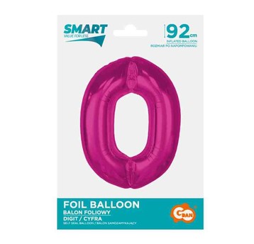 BALON FOLIOWY SMART CYFRA 0 RÓŻOWA 92CM